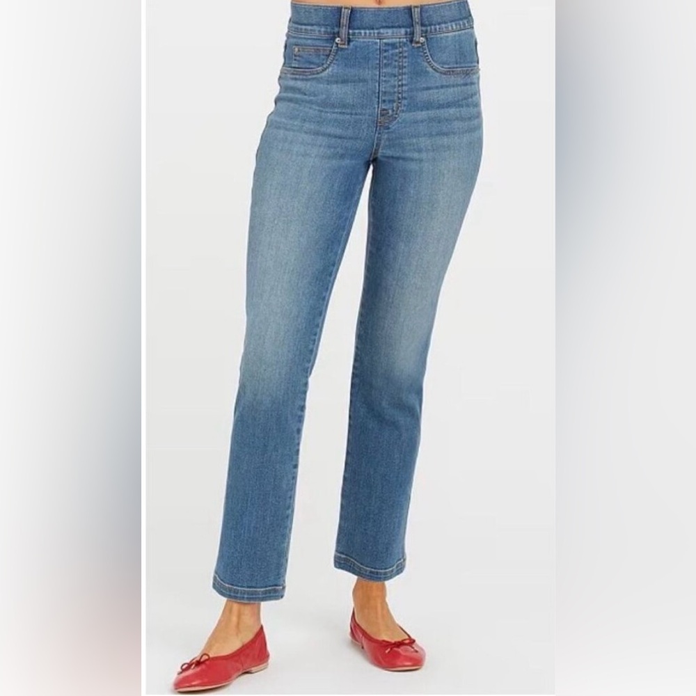 Spanx Straight Leg Stretch Denim Jeans Medium Wash High Rise Size Small